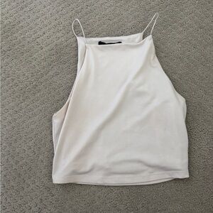 Forever 21 Cream Fitted Crop Tank Top